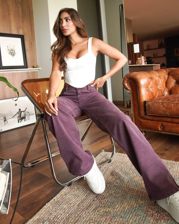 Jean Wide Leg Burgundy 7869